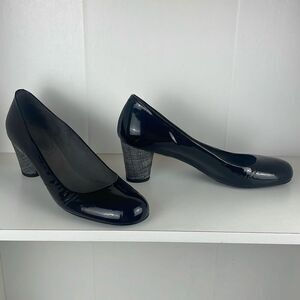 Stuart Weitzman Patent Leather Rounded Toe Jute Wrapped Heel Pumps 10 M